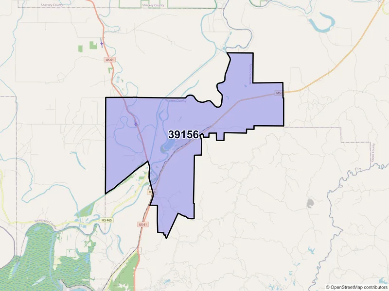 Map of Redwood, Mississippi and ZIP codes