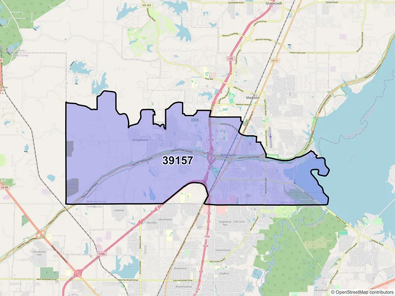 Map of ZIP Code 39157 — Ridgeland, MS