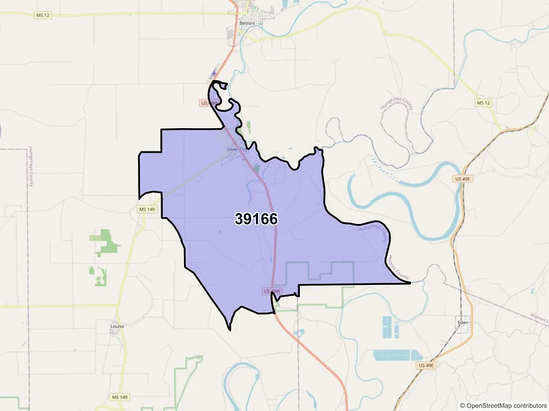 Map of ZIP Code 39166 — Silver City, MS