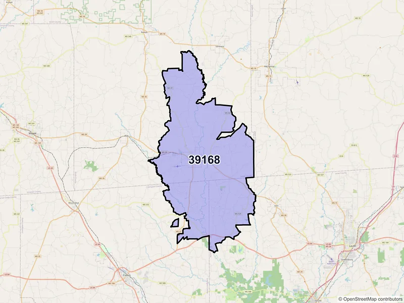 Map of Taylorsville, Mississippi and ZIP codes