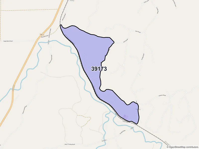 Map of ZIP Code 39173 — Tinsley, MS