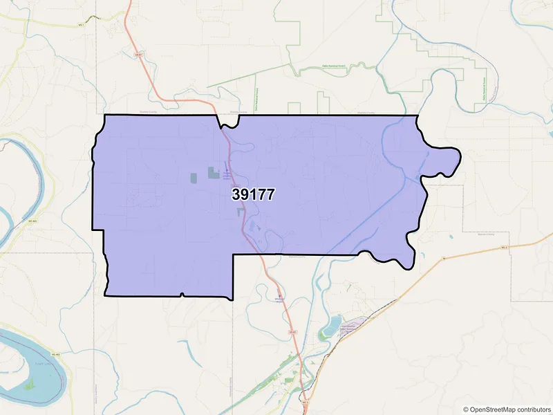 Map of Valley Park, Mississippi and ZIP codes