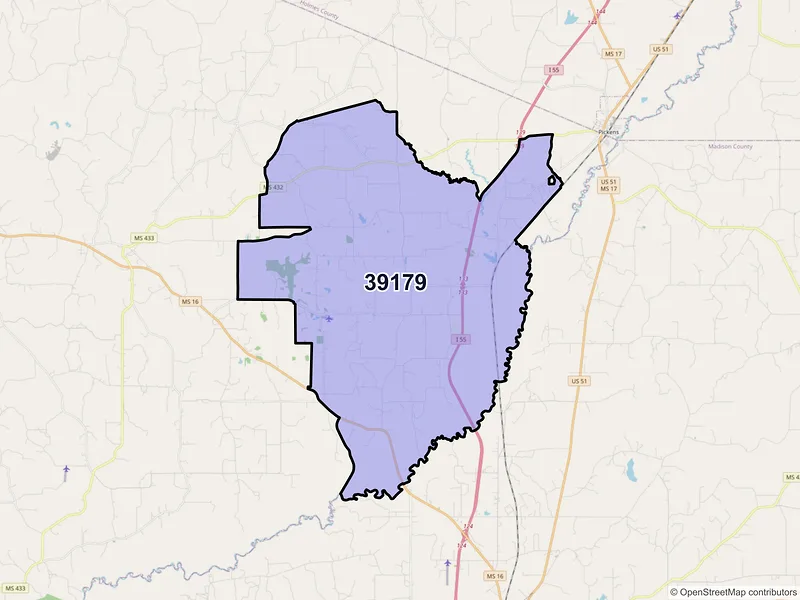 Map of ZIP Code 39179 — Vaughan, MS
