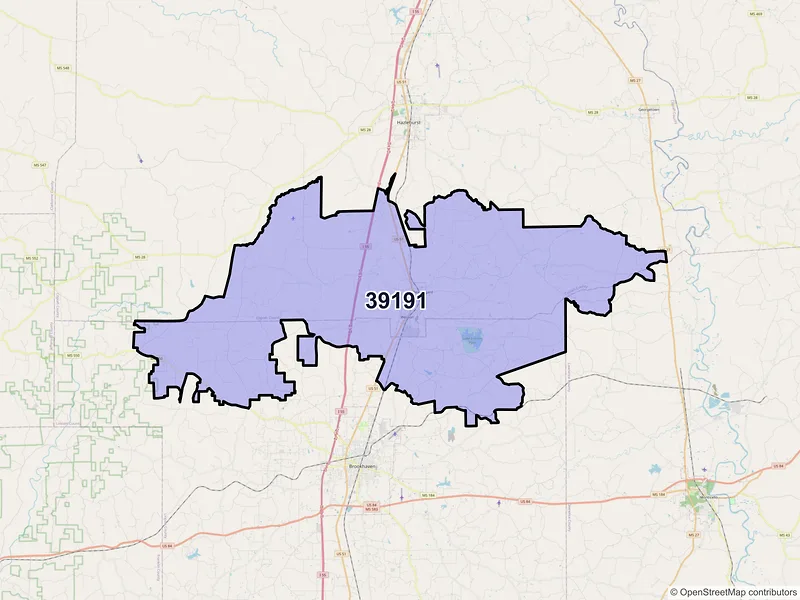 Map of ZIP Code 39191 — Wesson, MS