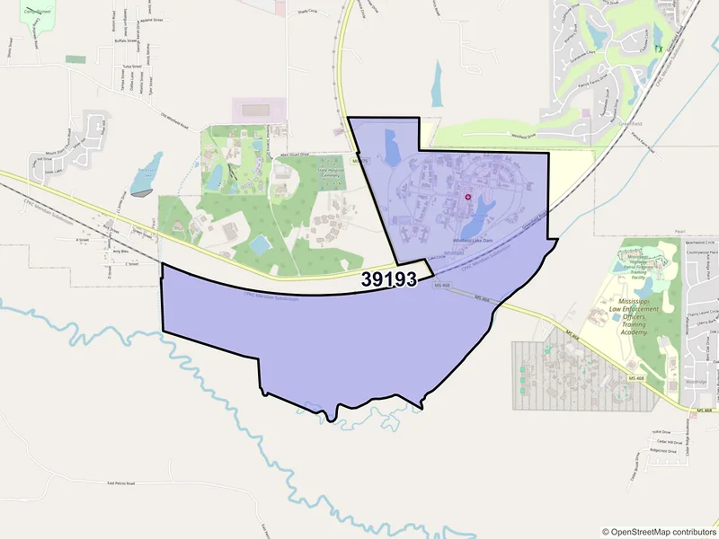 Map of Whitfield, Mississippi and ZIP codes