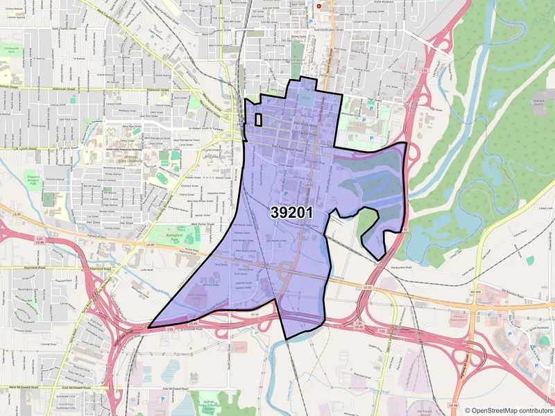 Map of ZIP Code 39201 — Jackson, MS