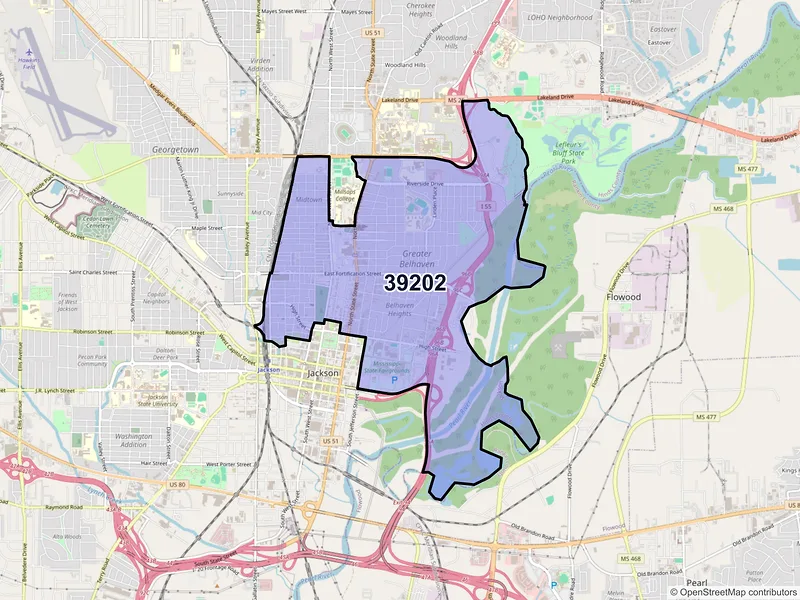 Map of ZIP Code 39202 — Jackson, MS