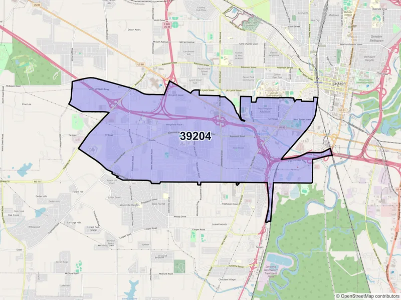 Map of ZIP Code 39204 — Jackson, MS