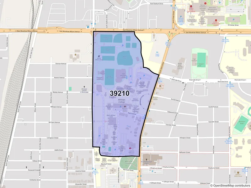 Map of ZIP Code 39210 — Jackson, MS