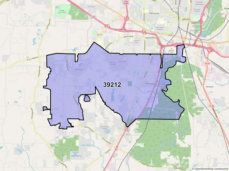 Map of ZIP Code 39212 — Jackson, MS