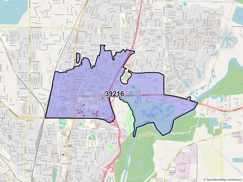 Map of ZIP Code 39216 — Jackson, MS