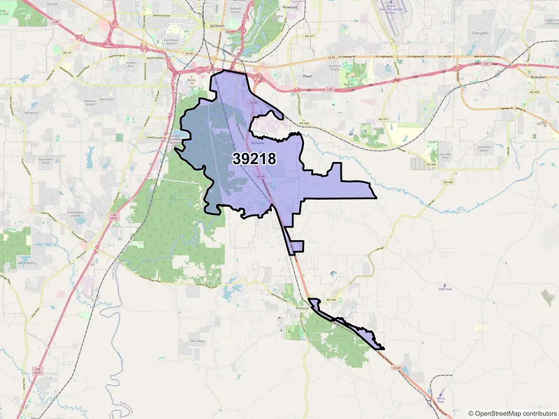 Map of Richland, Mississippi and ZIP codes