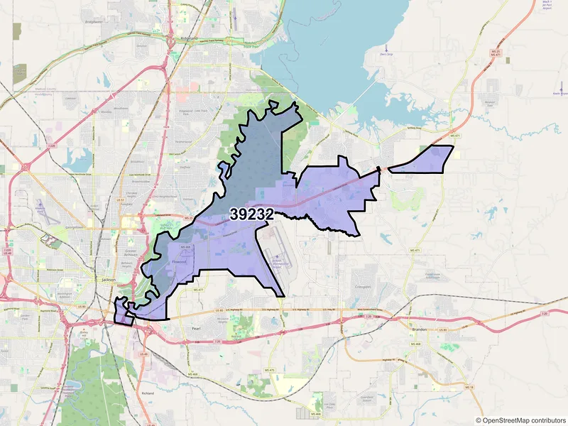 Map of ZIP Code 39232 — Flowood, MS