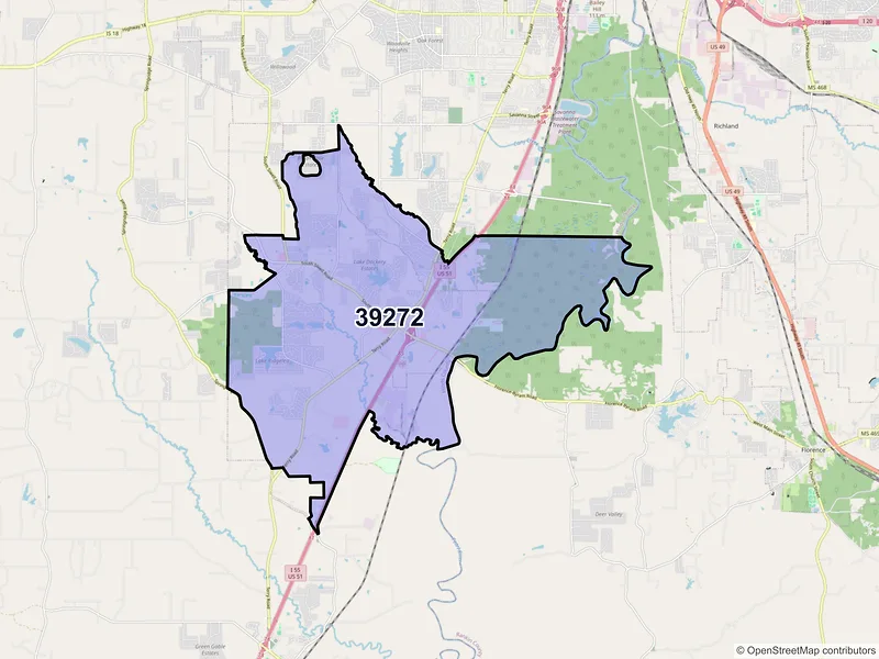 Map of ZIP Code 39272 — Byram, MS