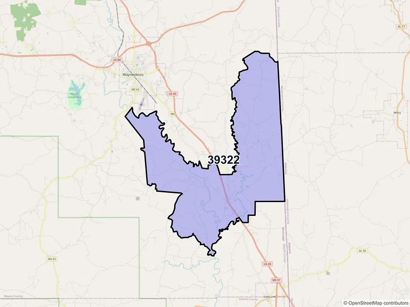 Map of ZIP Code 39322 — Buckatunna, MS