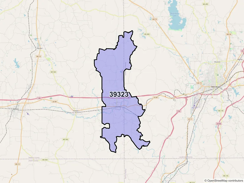 Map of ZIP Code 39323 — Chunky, MS