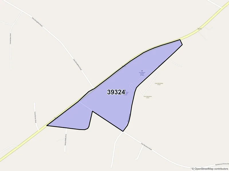 Map of Clara, Mississippi and ZIP codes