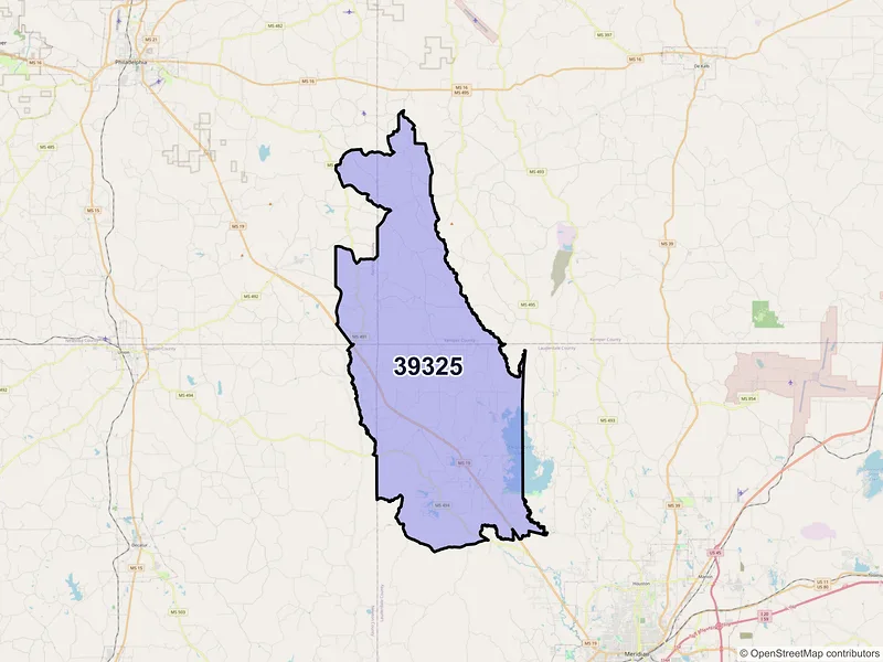 Map of ZIP Code 39325 — Collinsville, MS