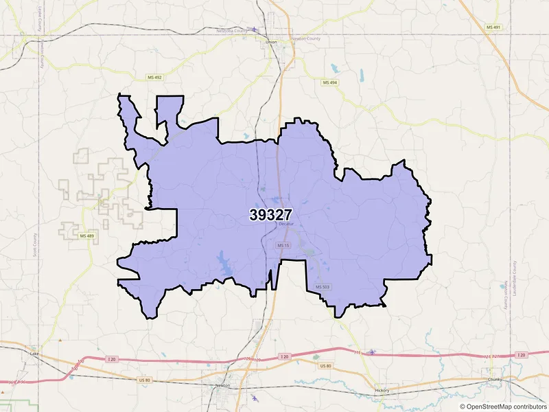 Map of Decatur, Mississippi and ZIP codes