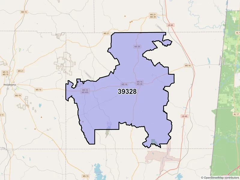 Map of ZIP Code 39328 — De Kalb, MS