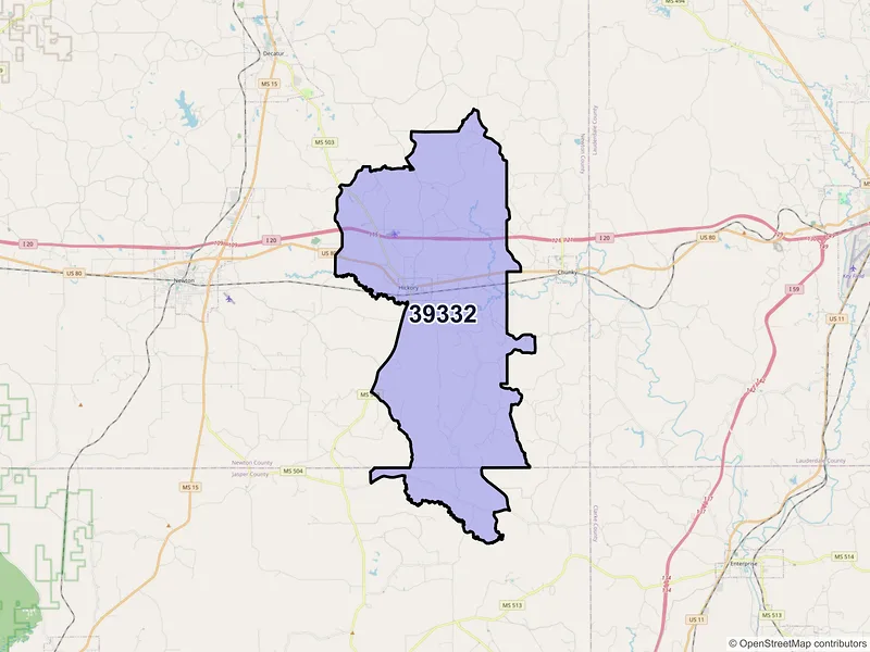 Map of Hickory, Mississippi and ZIP codes