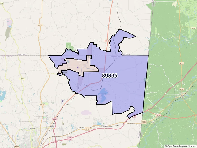 Map of ZIP Code 39335 — Lauderdale, MS