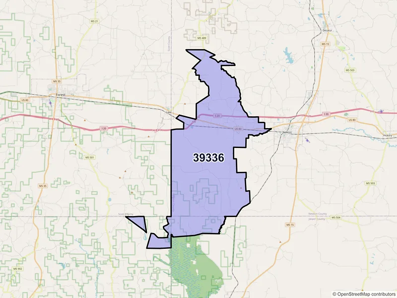 Map of ZIP Code 39336 — Lawrence, MS