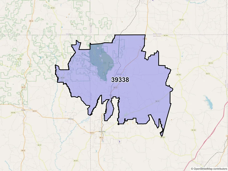 Map of ZIP Code 39338 — Louin, MS