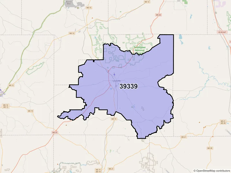 Map of ZIP Code 39339 — Louisville, MS