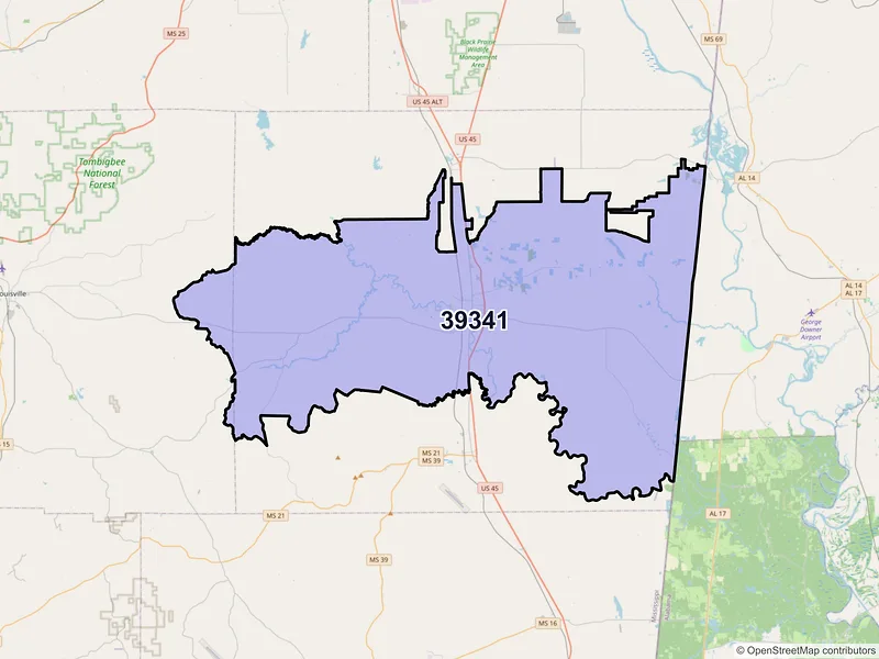 Map of ZIP Code 39341 — Macon, MS