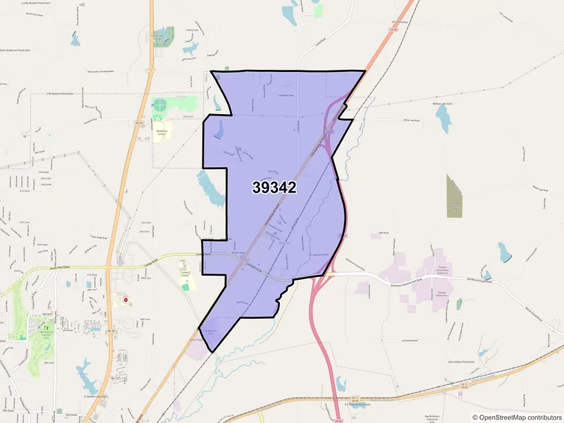Map of ZIP Code 39342 — Marion, MS