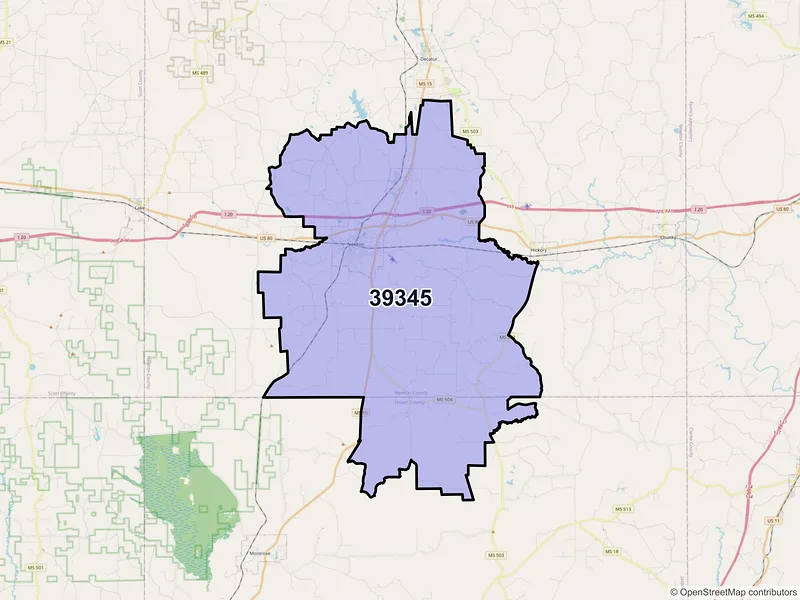 Map of Newton, Mississippi and ZIP codes