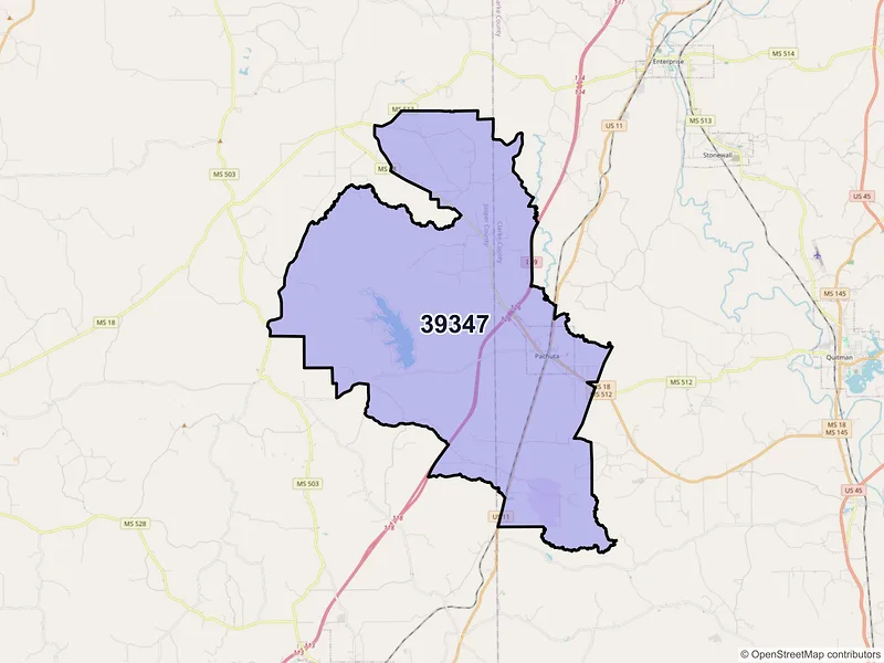 Map of ZIP Code 39347 — Pachuta, MS