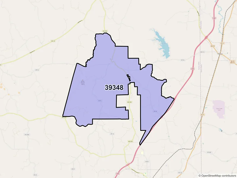 Map of ZIP Code 39348 — Paulding, MS