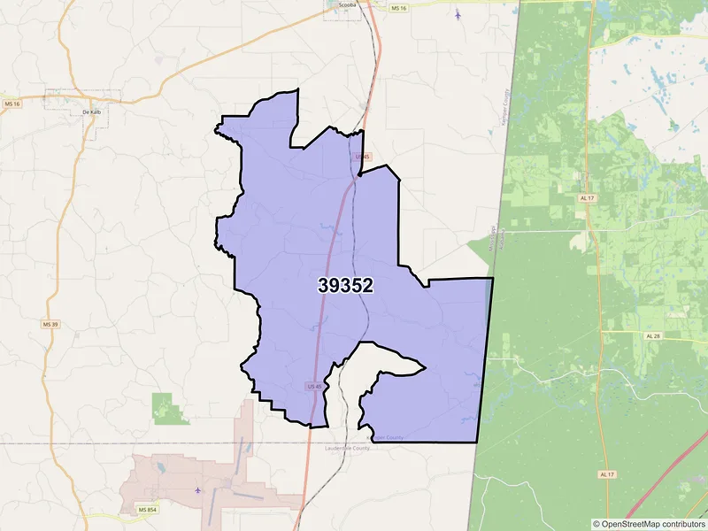 Map of ZIP Code 39352 — Porterville, MS