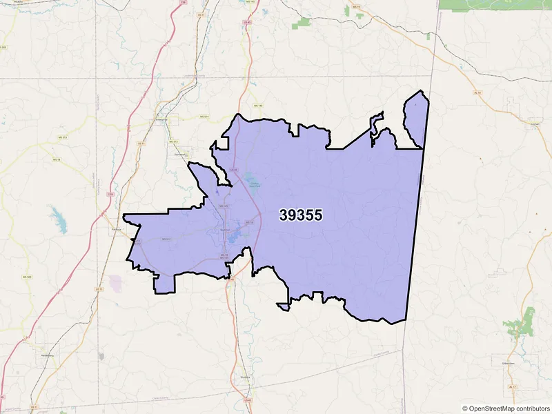 Map of ZIP Code 39355 — Quitman, MS