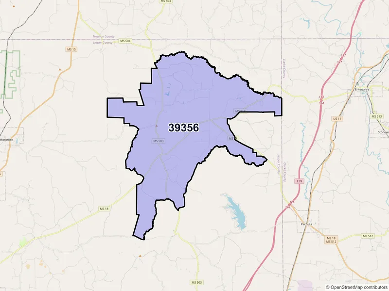 Map of ZIP Code 39356 — Rose Hill, MS