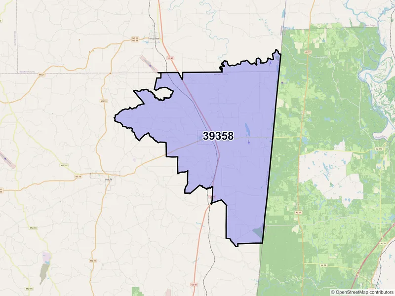 Map of ZIP Code 39358 — Scooba, MS