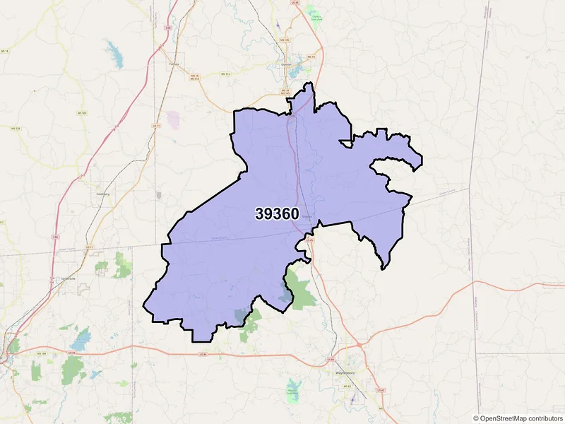 Map of ZIP Code 39360 — Shubuta, MS