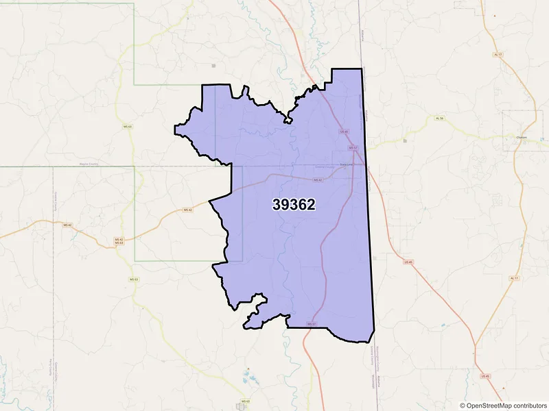 Map of ZIP Code 39362 — State Line, MS