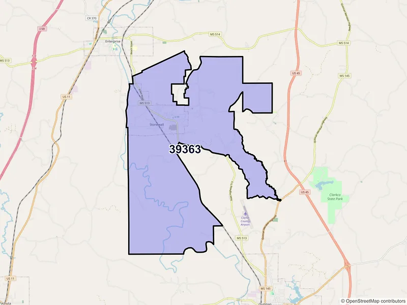 Map of ZIP Code 39363 — Stonewall, MS