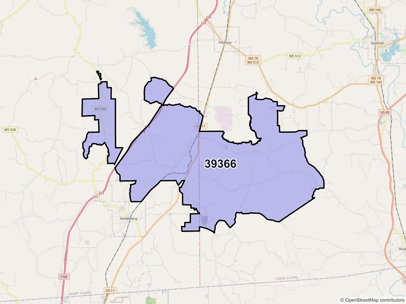 Map of ZIP Code 39366 — Vossburg, MS