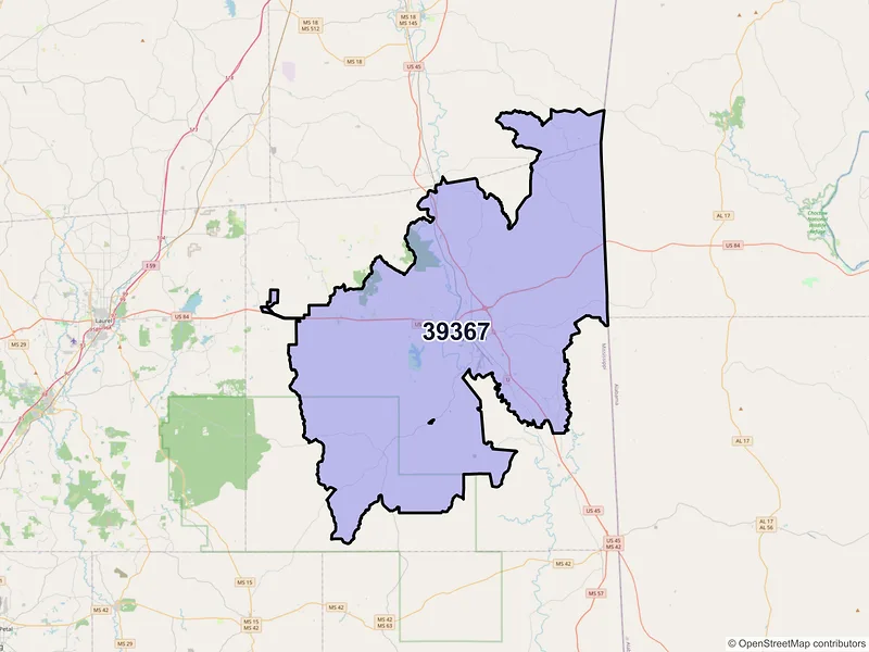 Map of ZIP Code 39367 — Waynesboro, MS