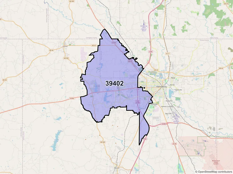 Map of ZIP Code 39402 — Hattiesburg, MS