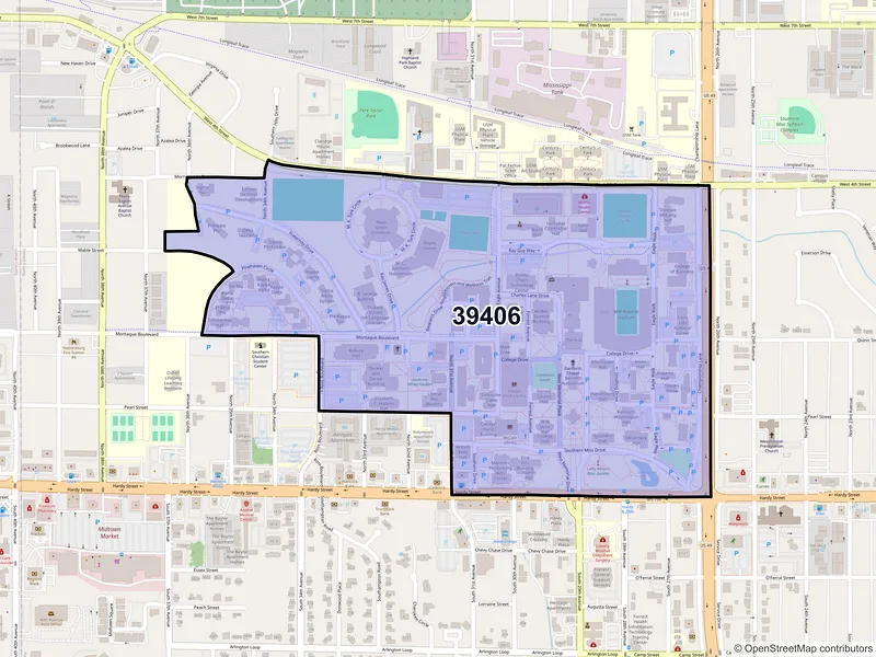 Map of ZIP Code 39406 — Hattiesburg, MS