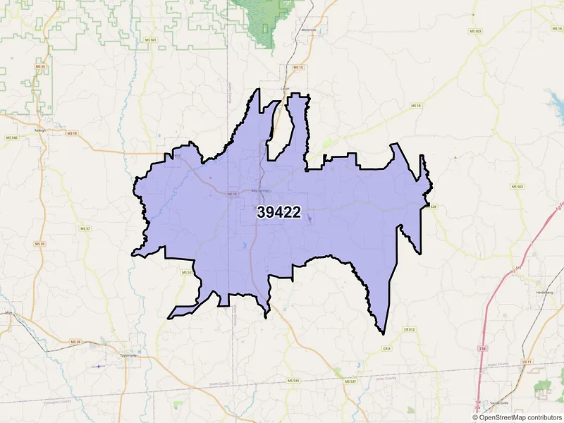 Map of ZIP Code 39422 — Bay Springs, MS
