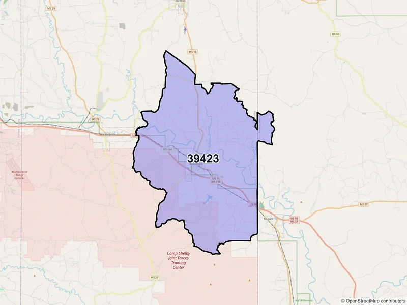Map of ZIP Code 39423 — Beaumont, MS