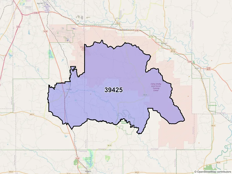 Map of ZIP Code 39425 — Brooklyn, MS
