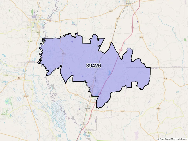 Map of ZIP Code 39426 — Carriere, MS