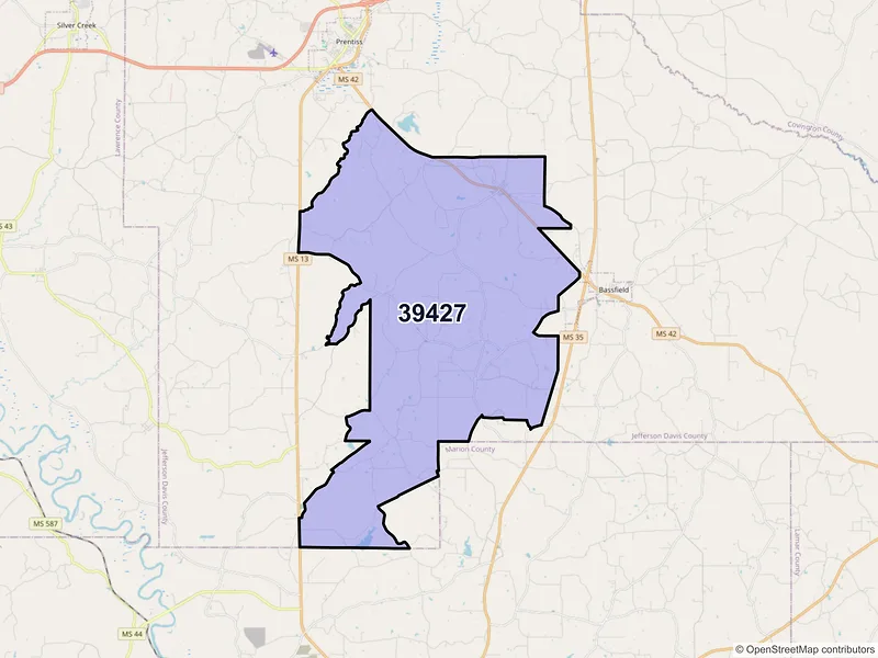 Map of ZIP Code 39427 — Carson, MS